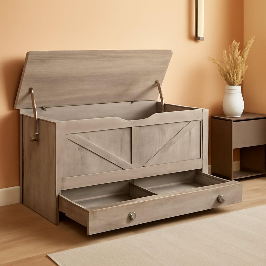 Greige Premium Quality Solid Wood Storage Bench Toy Chest