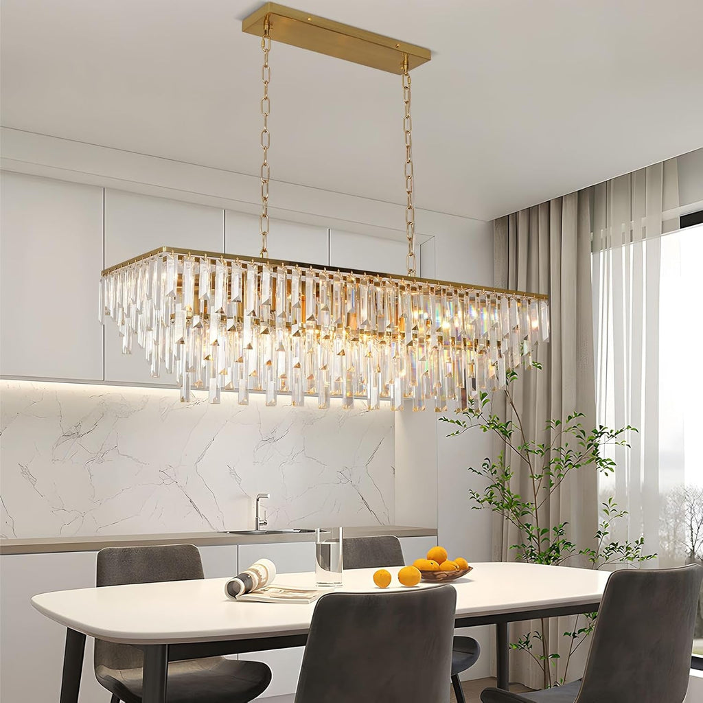 39 Inch Gold Crystal Prisms Chandelier Pendant Light-0