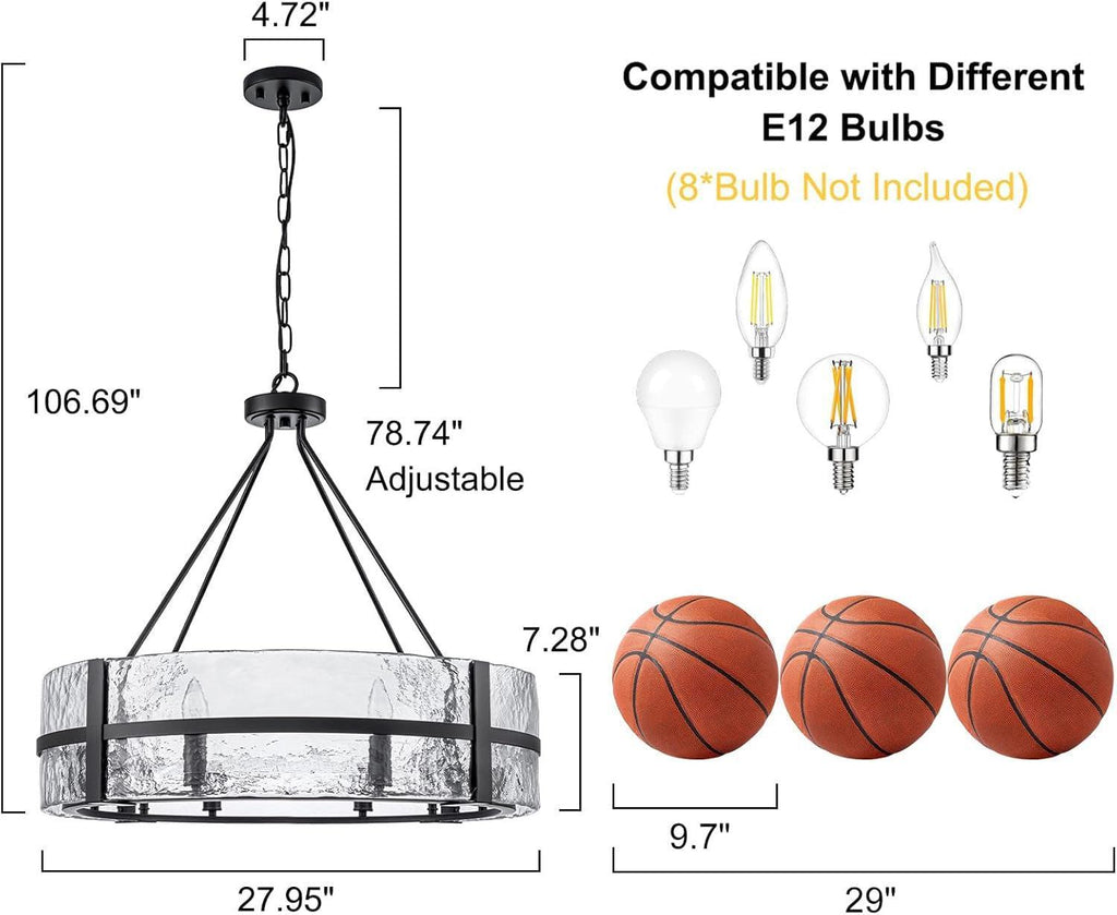 28 Inch Luxurious Black Glass Chandelier Eight Light Fixture-2