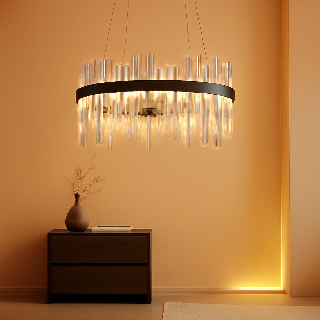 Black LED Modern Crystal Chandelier, 19.7 Inch Round, 3 Color Dimmable-0