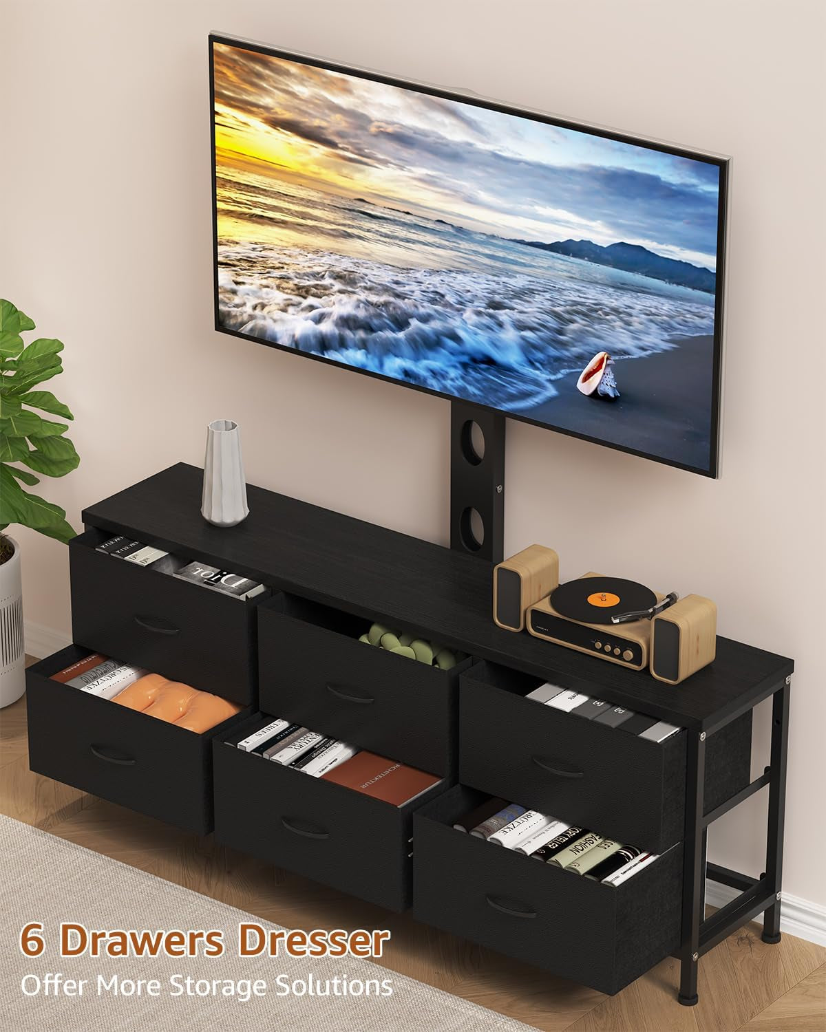 Black TV Entertainment Stand With Adjustable Mount
