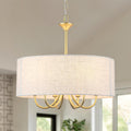 Gold Drum Chandelier With Fabric Shade 6 Light Fixture-0