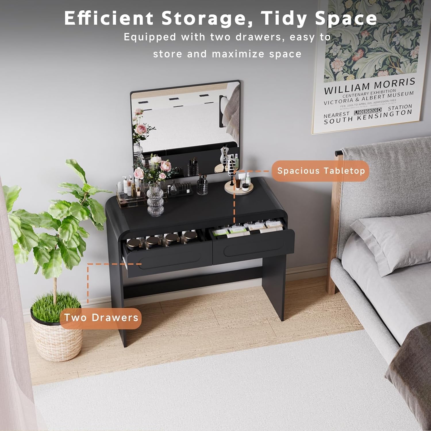 Black Vanity Desk With Advanced Organizational Storage