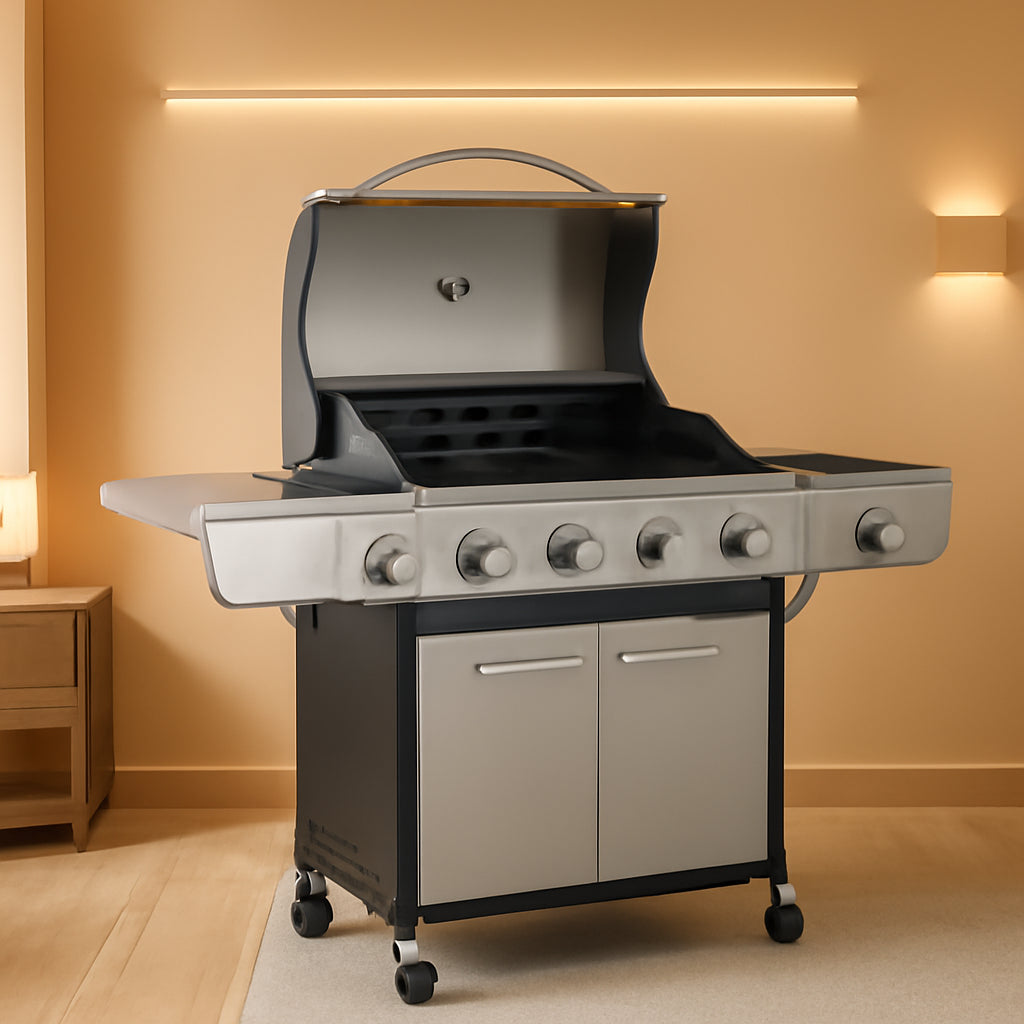 Four Burner Propane Grill Porcelain Enamel CastIron Grates