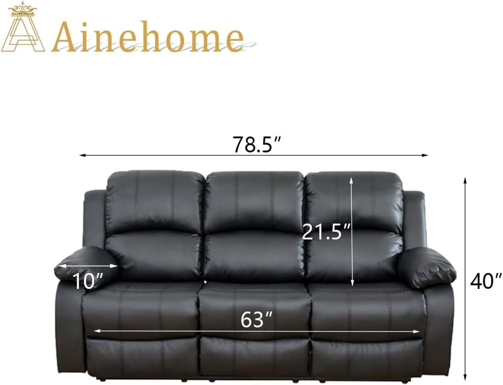 Leather Recliner Sofa Set Black For Living Room And Small Spaces
