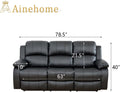 Leather Recliner Sofa Set Black For Living Room And Small Spaces