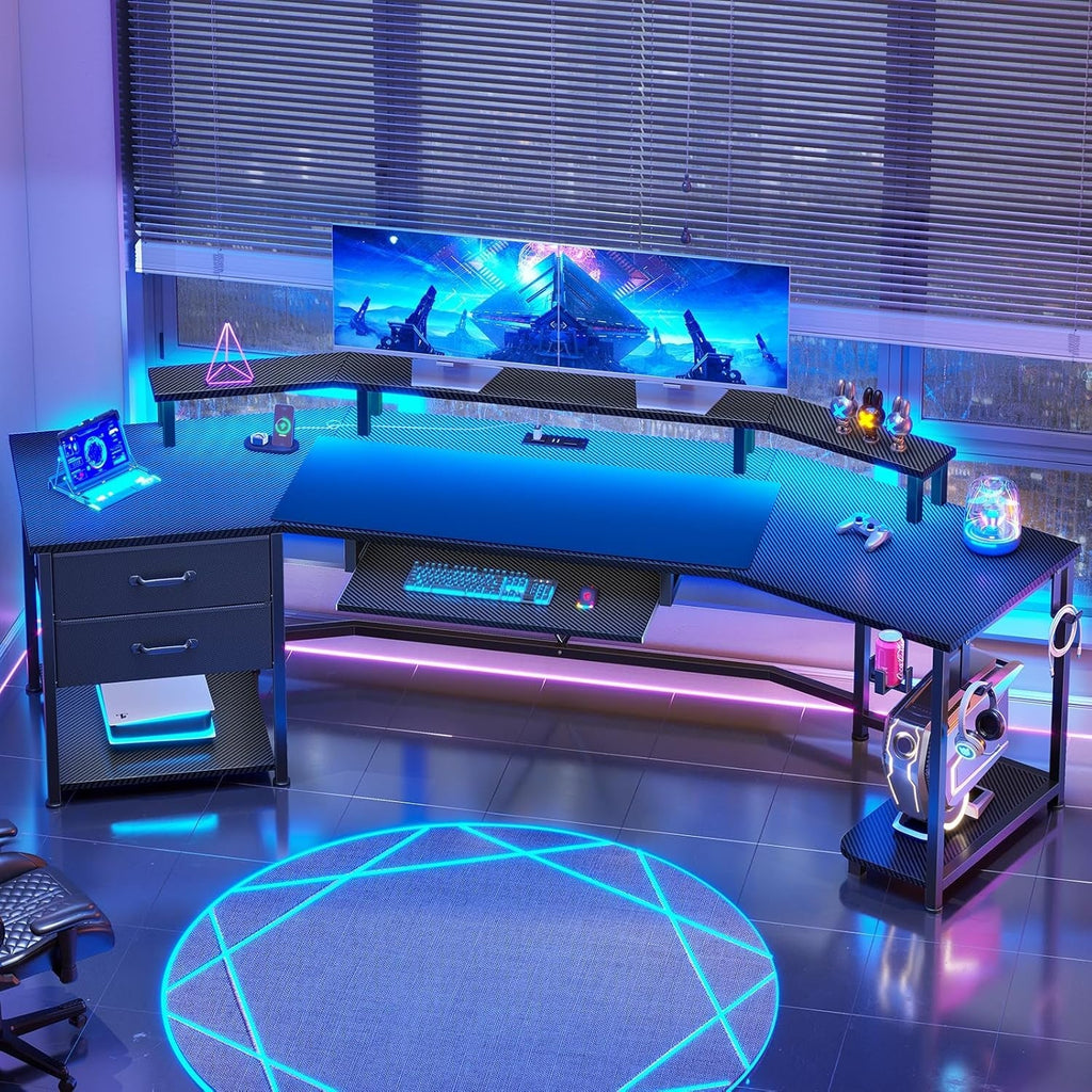 79 Inch Gaming Desk With LED Lights And Storage