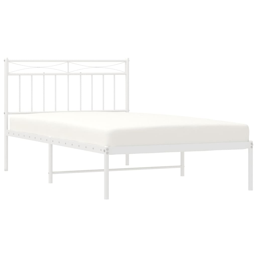 vidaXL Metal Bed Frame with Headboard White 39.4"x78.7"
