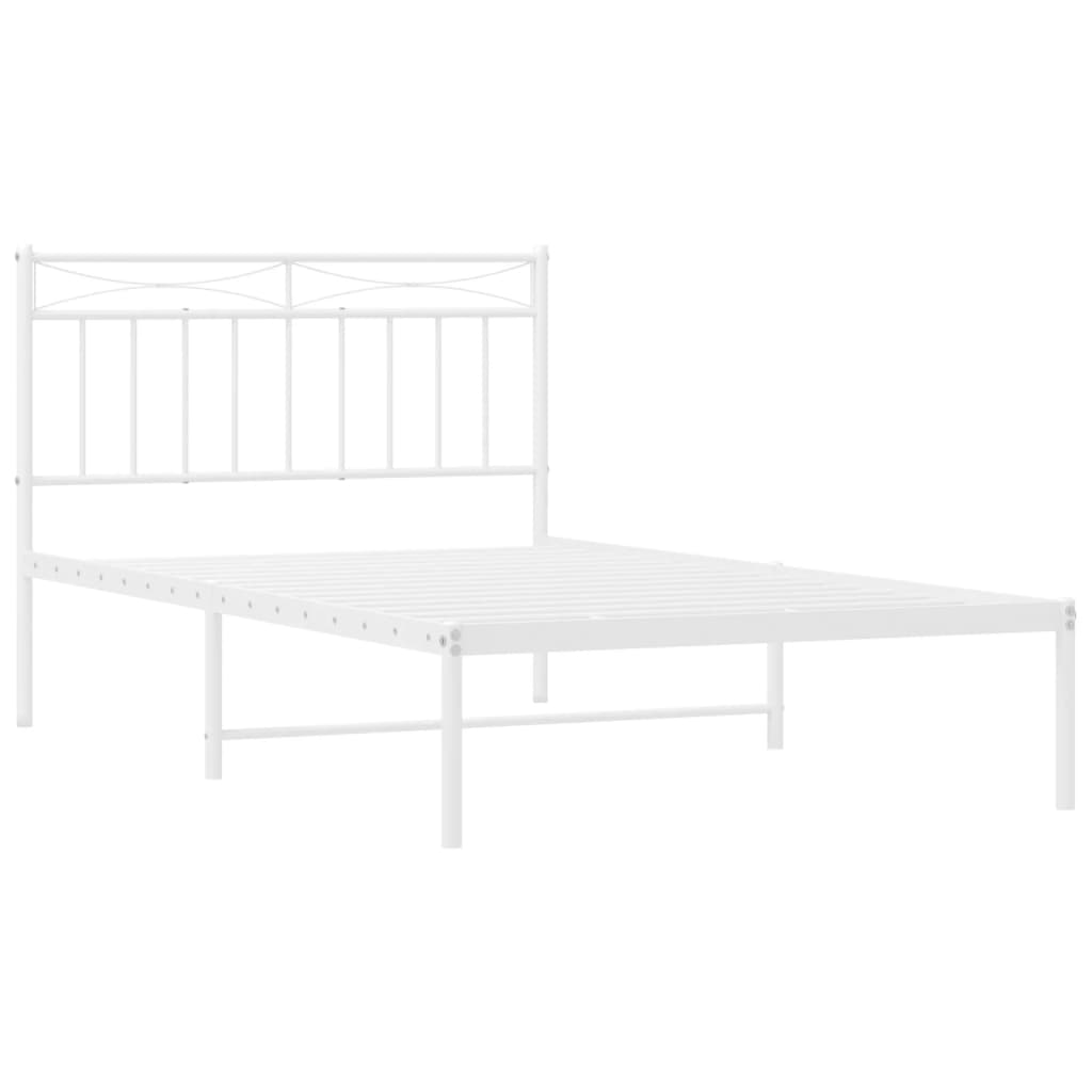 vidaXL Metal Bed Frame with Headboard White 39.4"x78.7"