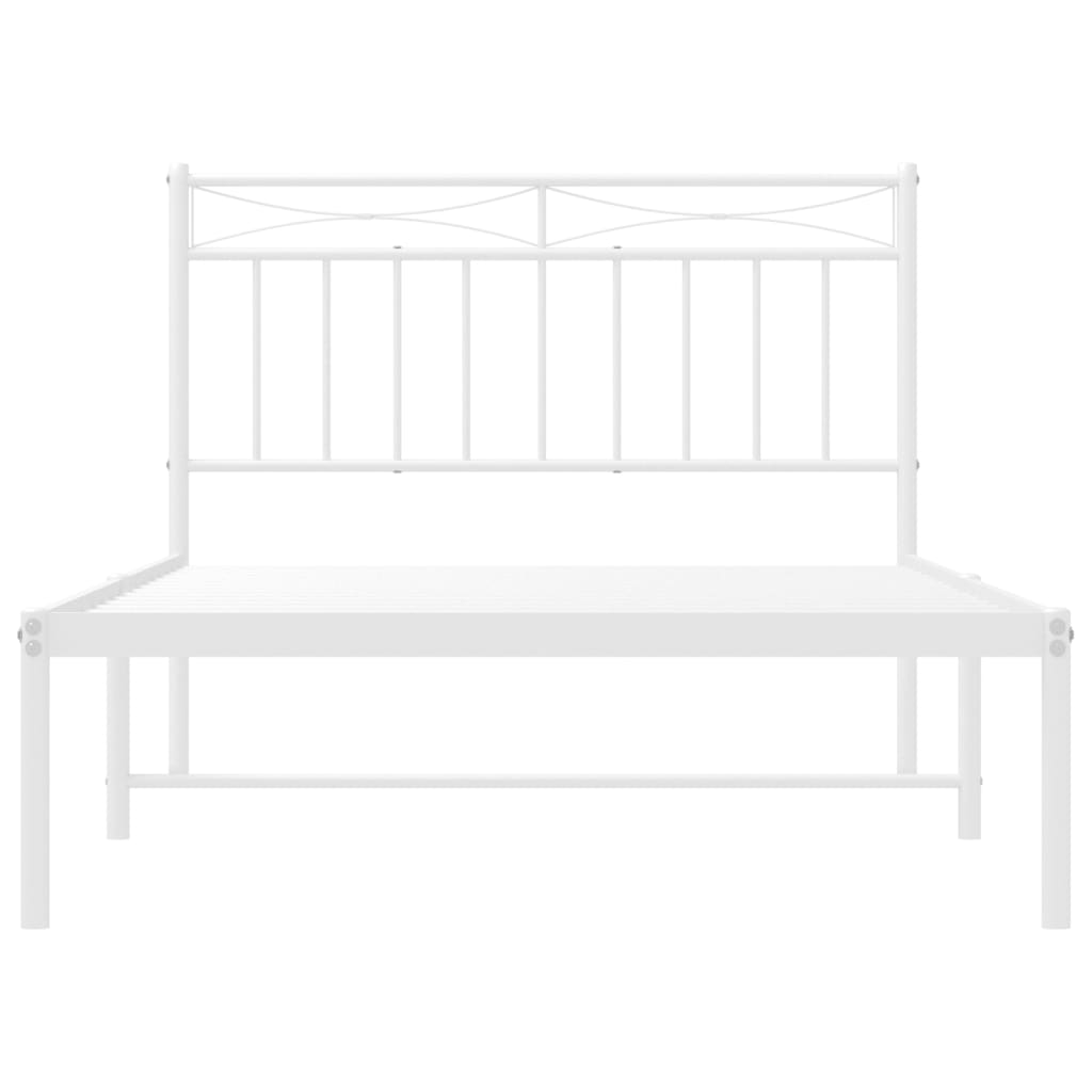 vidaXL Metal Bed Frame with Headboard White 39.4"x78.7"