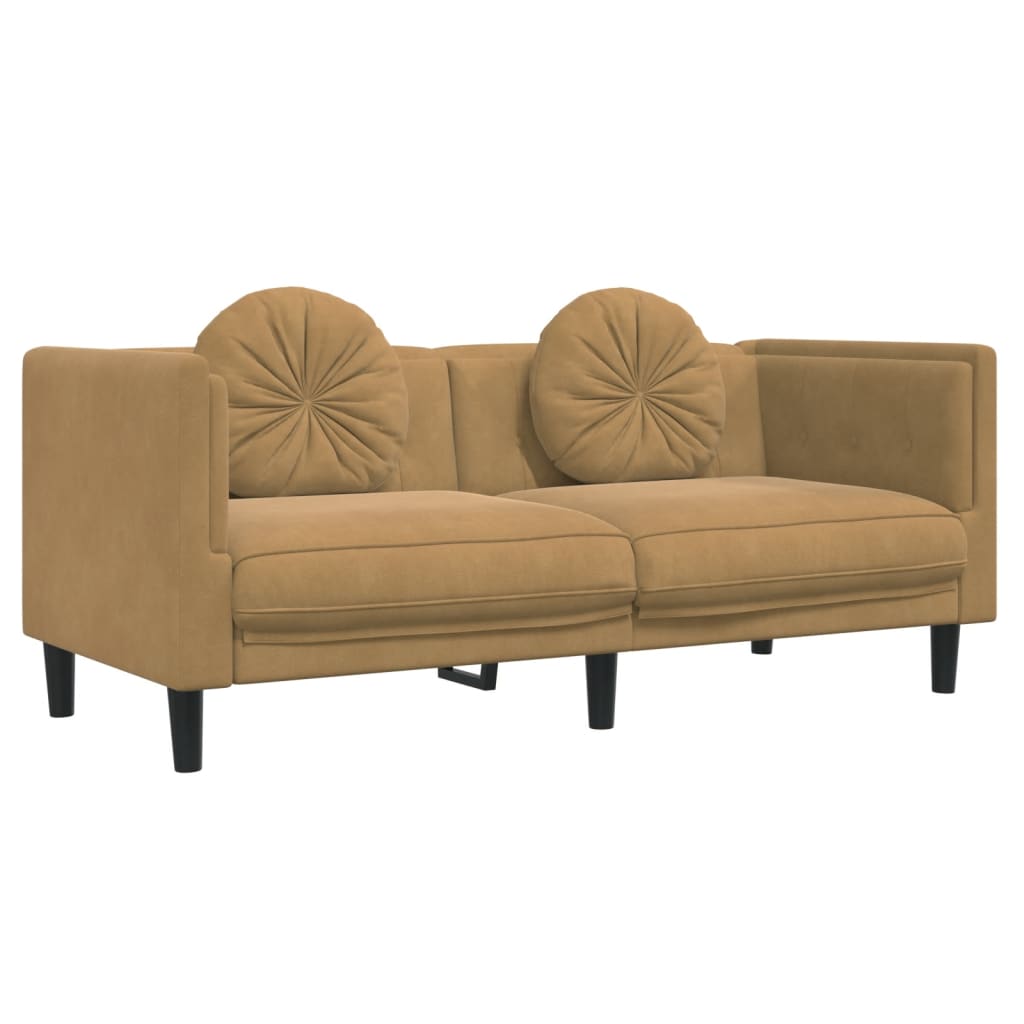 vidaXL 2 Piece Sofa Set with Pillows Brown Velvet