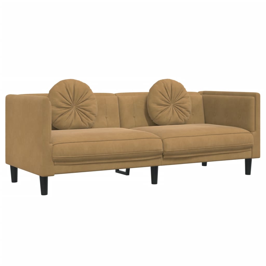 vidaXL 2 Piece Sofa Set with Pillows Brown Velvet