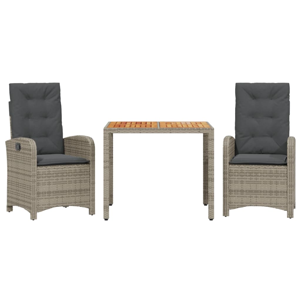 vidaXL 3 Piece Patio Dining Set with Cushions Gray Poly Rattan