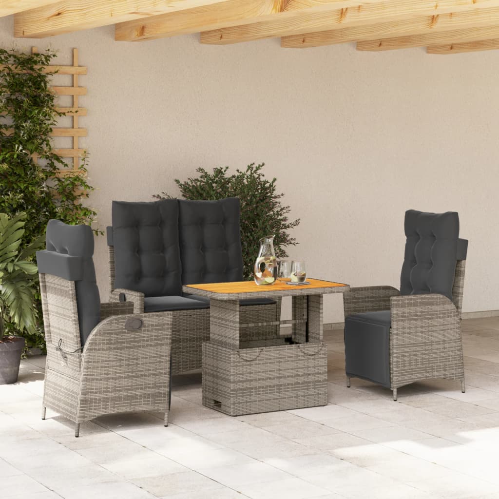 vidaXL 4 Piece Patio Dining Set with Cushions Gray Poly Rattan