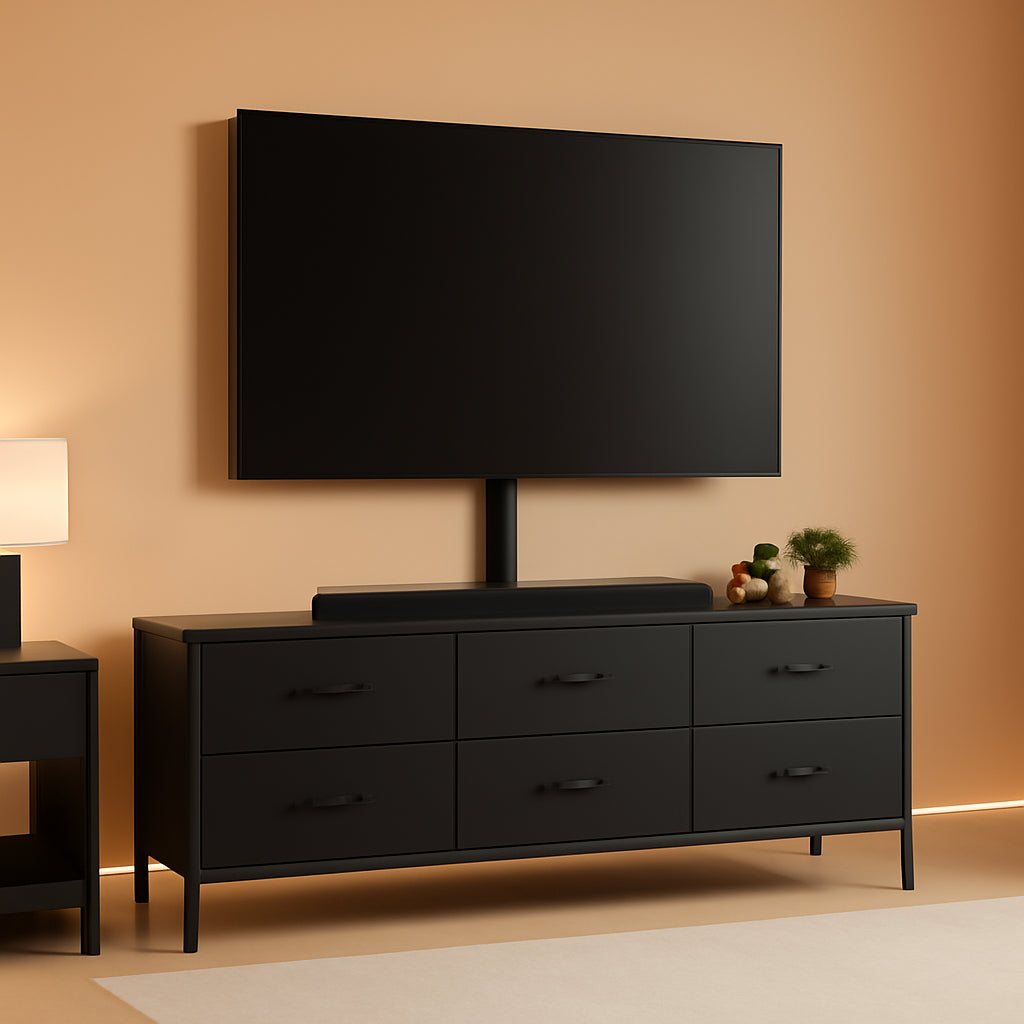 Black TV Entertainment Stand With Adjustable Mount