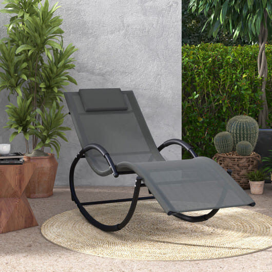 Outdoor Rocking Lounge Chair with Removable Headrest-Beige