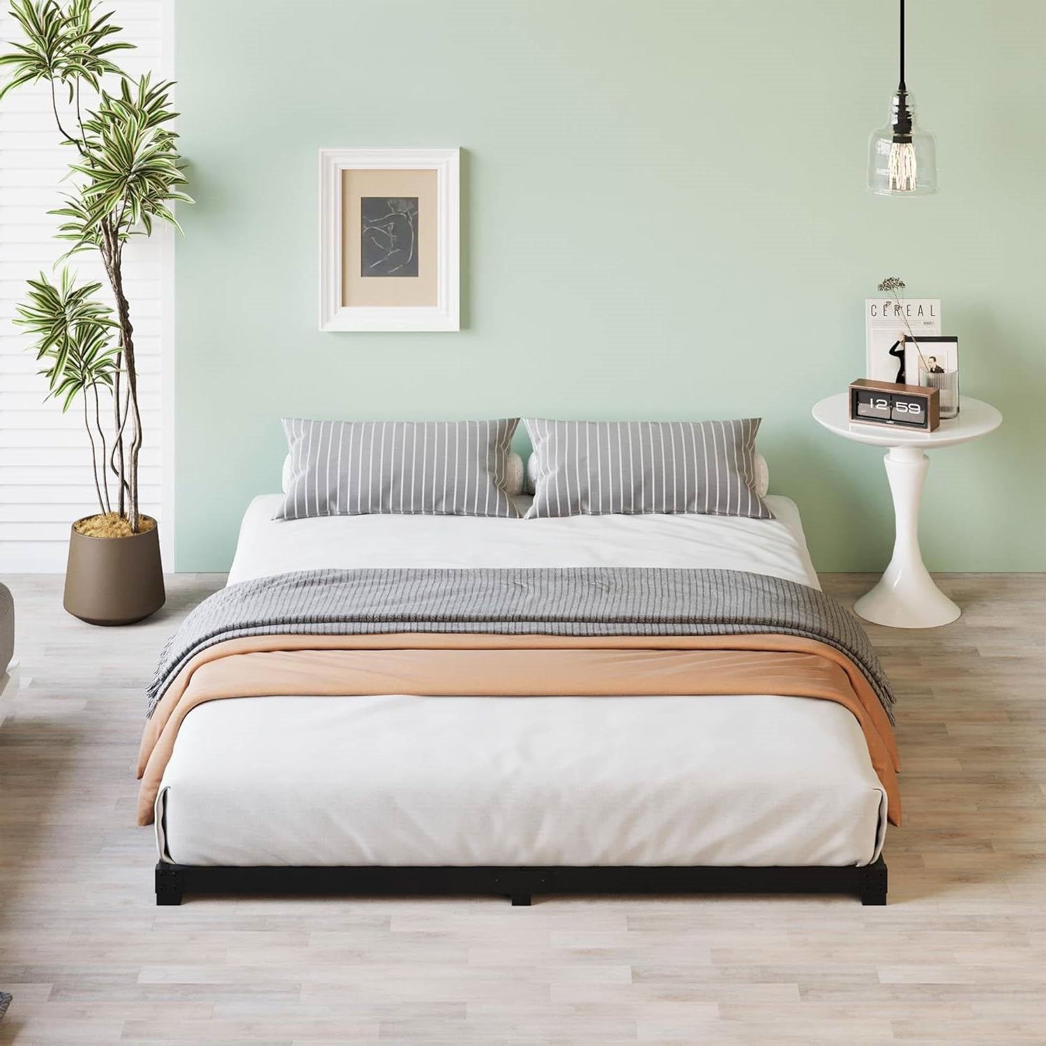 Queen size 3-inch Low Profile Heavy Duty Metal Bed Frame in Matte Black