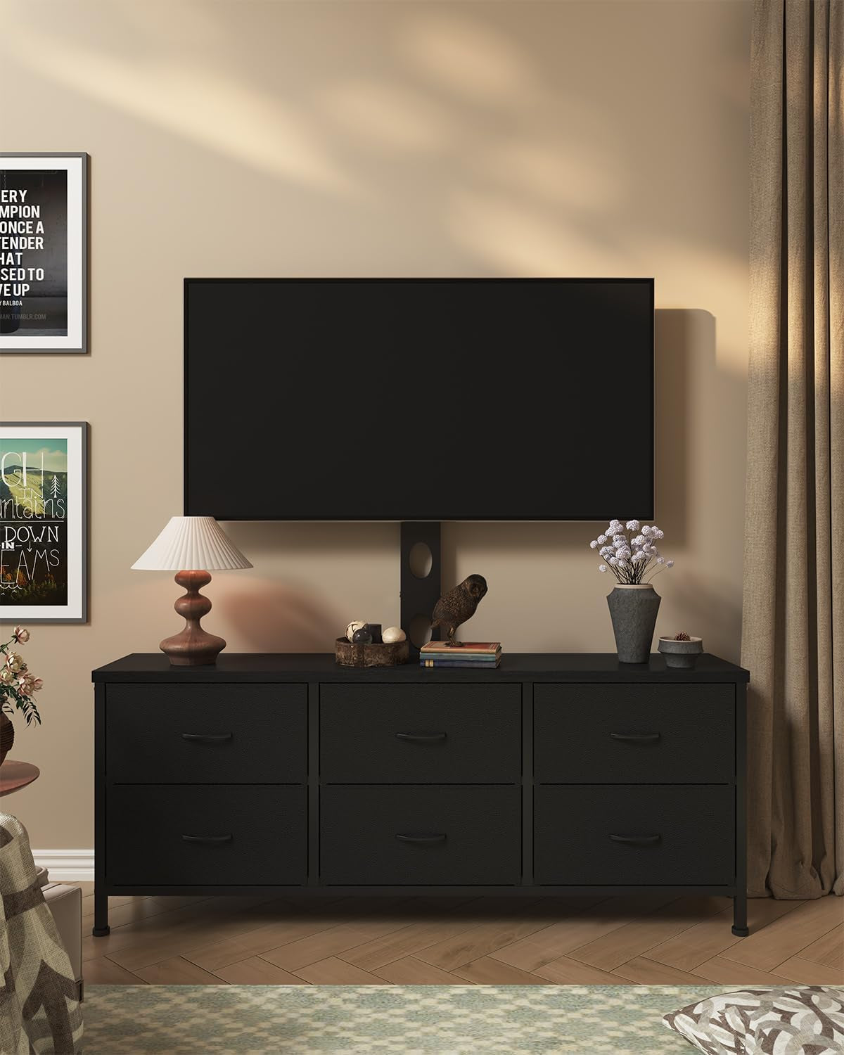 Black TV Entertainment Stand With Adjustable Mount