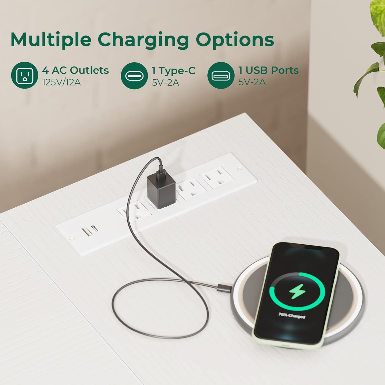 47 Inch L Shaped Desk With Power Outlets For Home Office