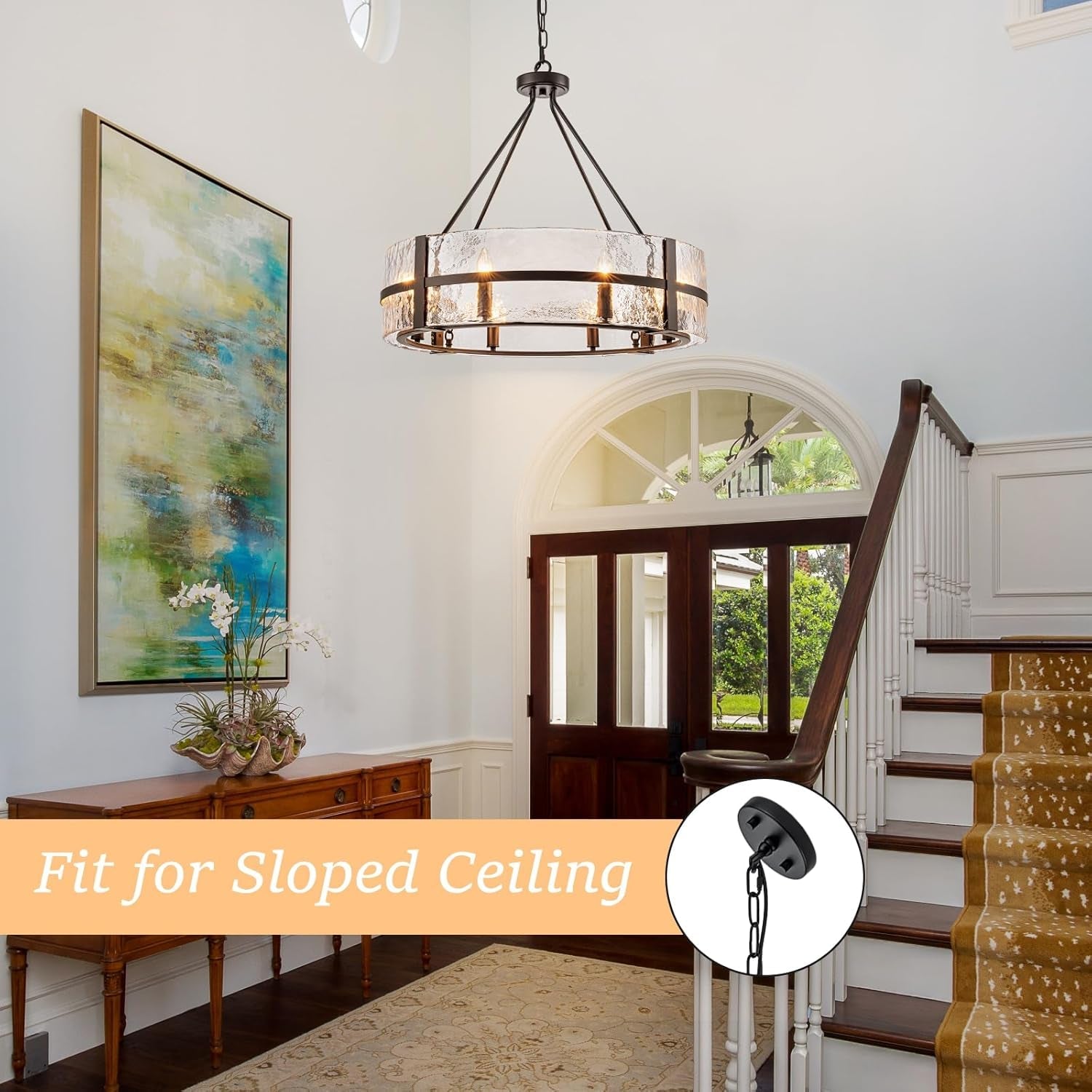 28 Inch Luxurious Black Glass Chandelier Eight Light Fixture-4