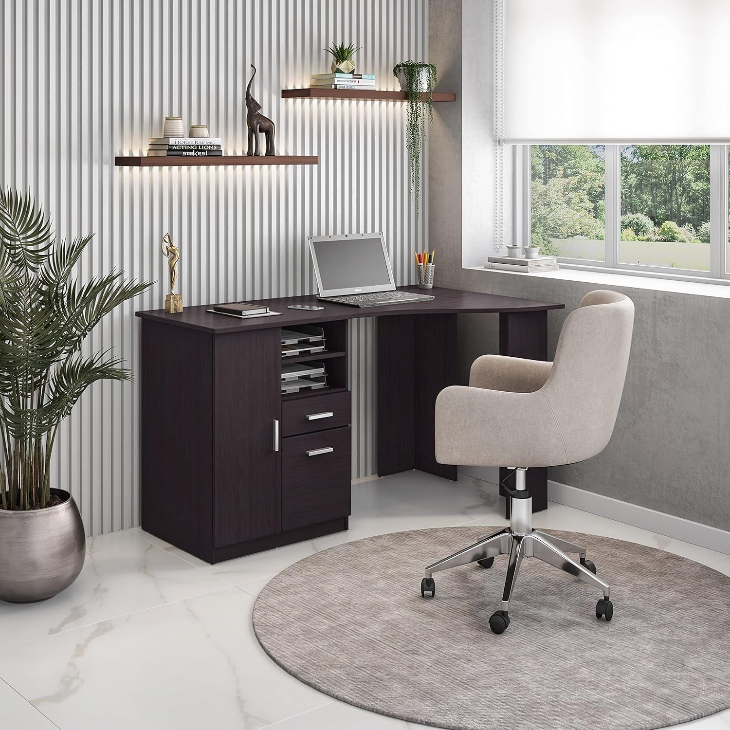 Classic Espresso Office Desk with Storage Shelves and Drawers