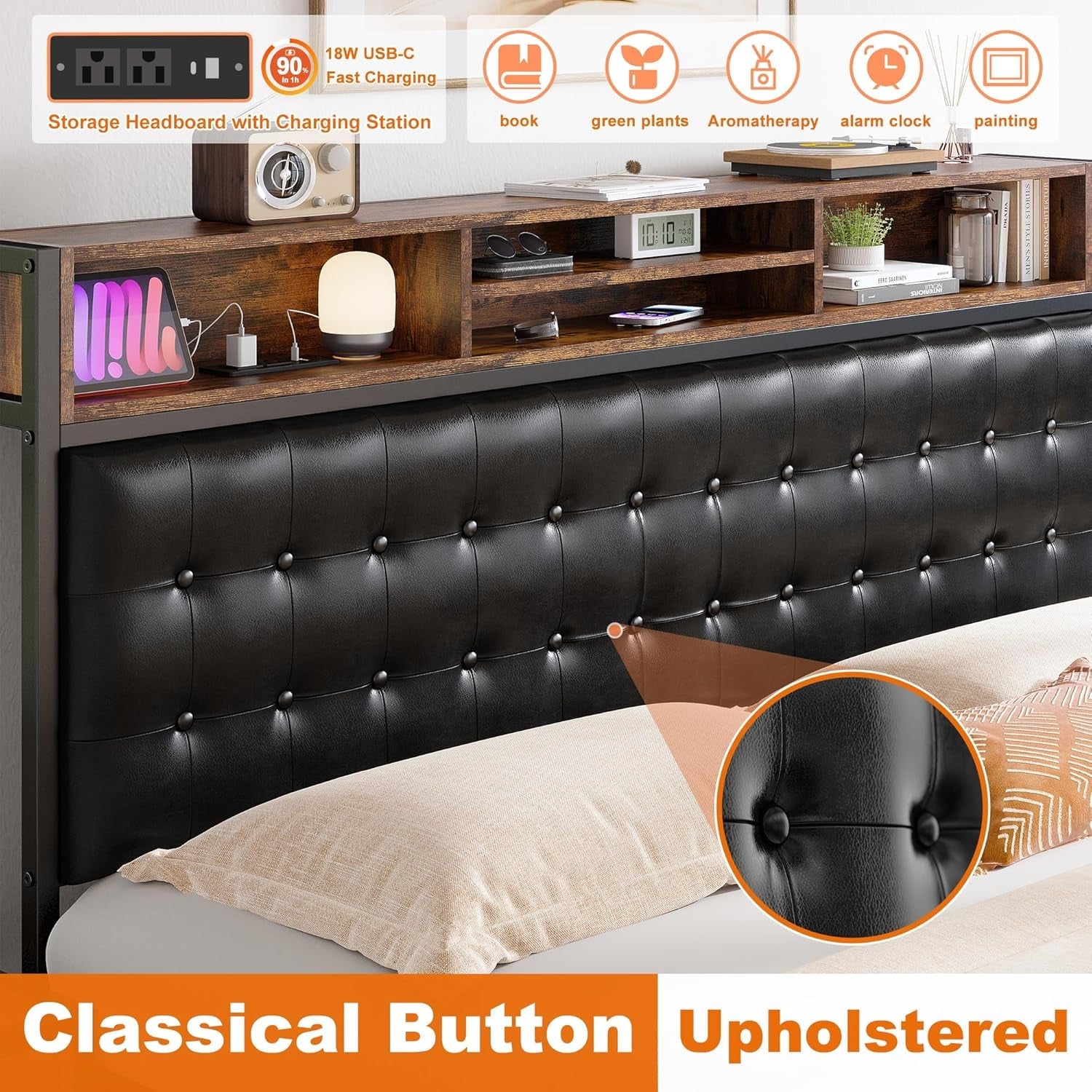 Queen Bed Frame With 4 Storage Drawers And Charging Station