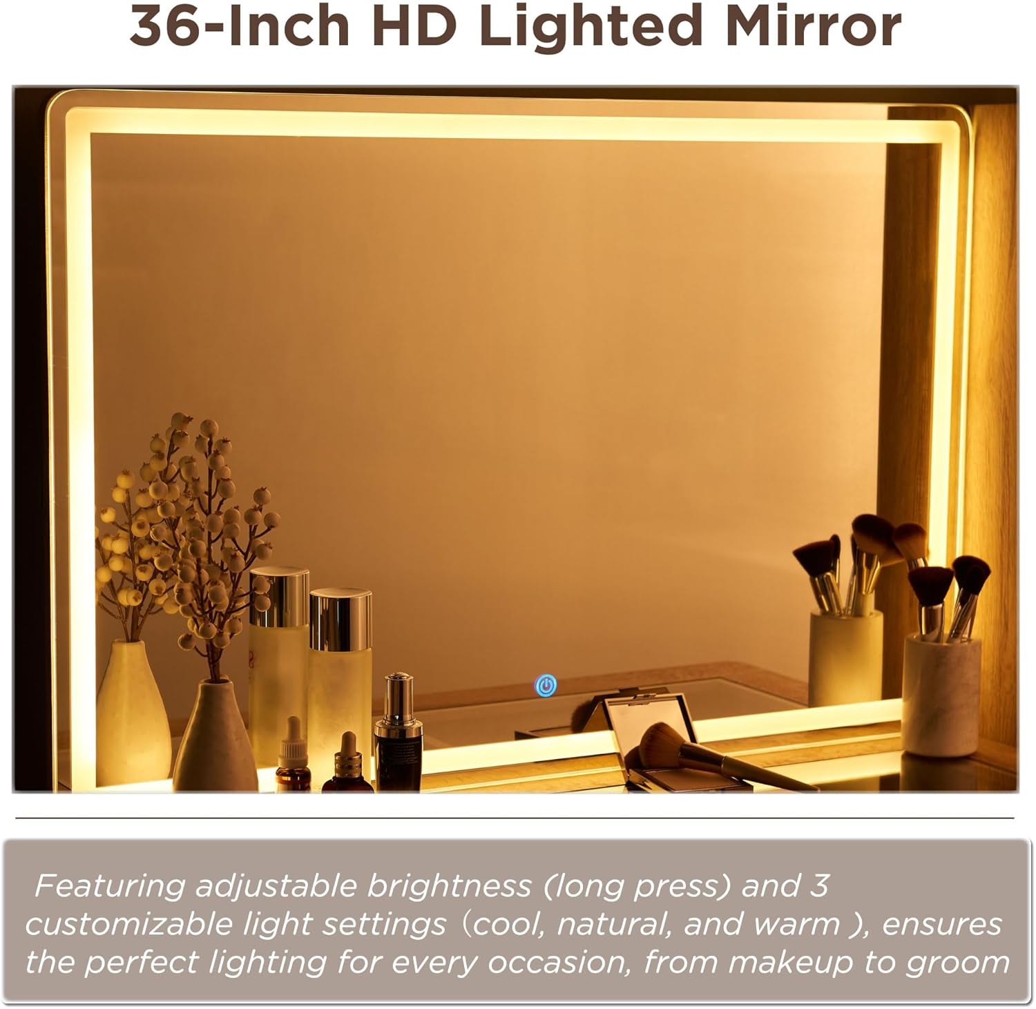 48 Inches Charcoal Grey Vanity Desk Illuminated Mirror