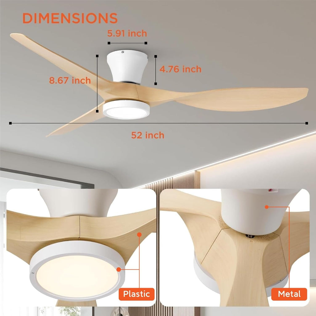 52 Inch Ceiling Fan With Light And Remote Low Profile