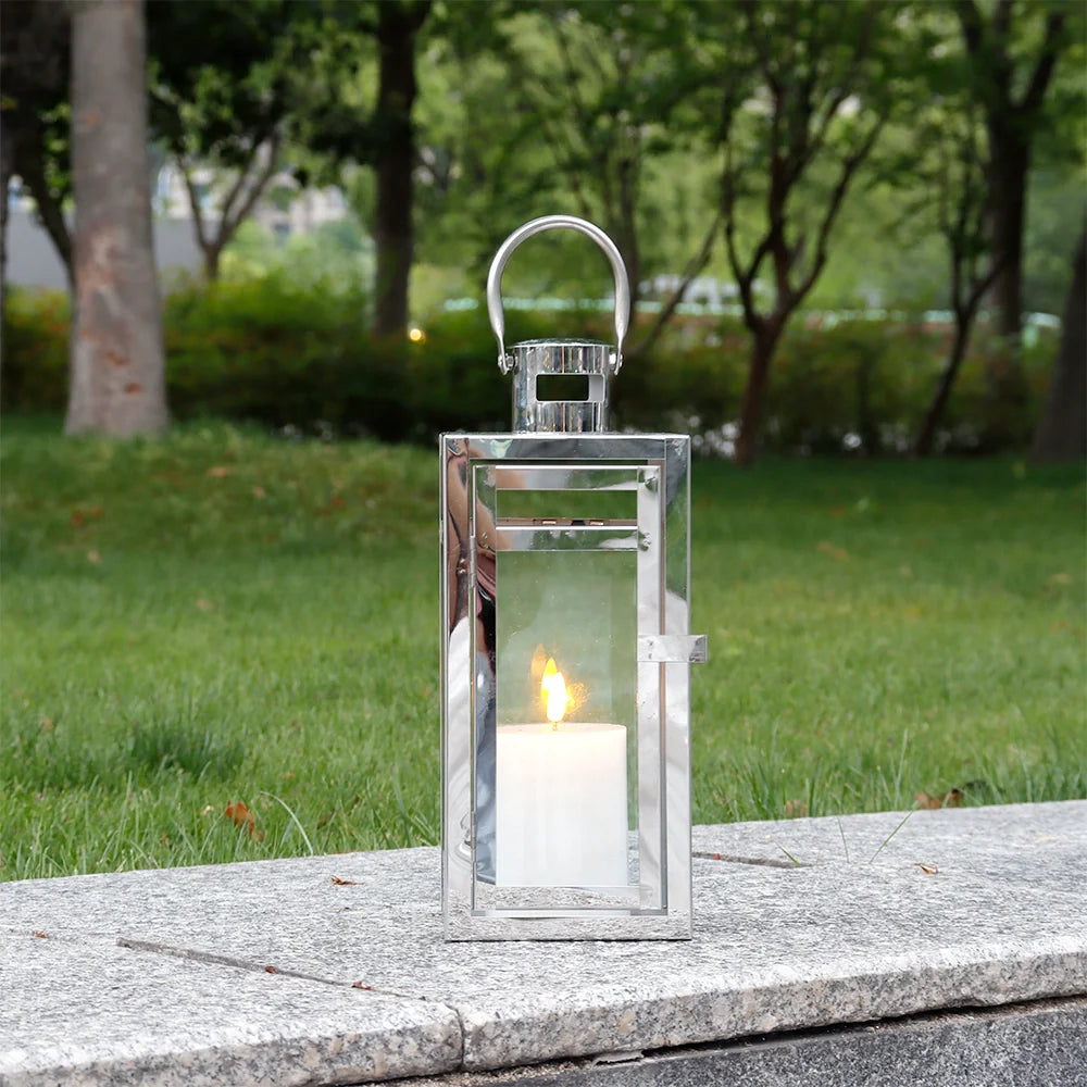 12'' High Metal Decorative Candle Lantern (Silver)-2